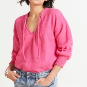 Evereve Eleanor Smocked Gauze Top Magenta Pink